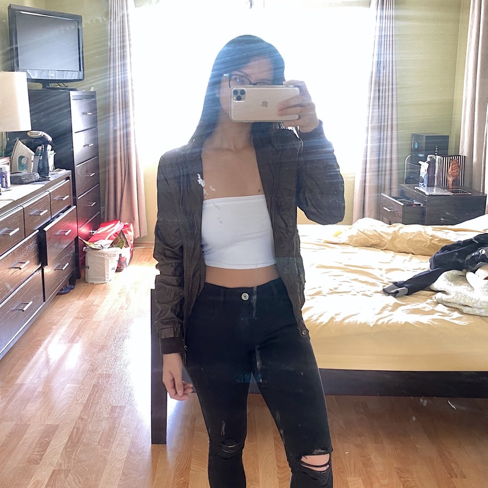 Brown Metallic Bomber Jacket